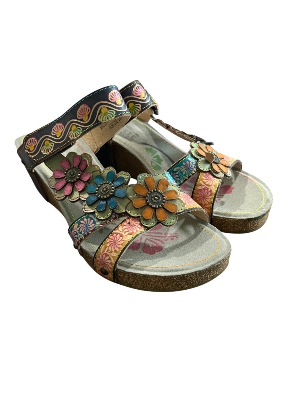 Spring Step L'Artiste Women EU 41 US 9.5-10 Delight Leather Wedge Sandal Floral